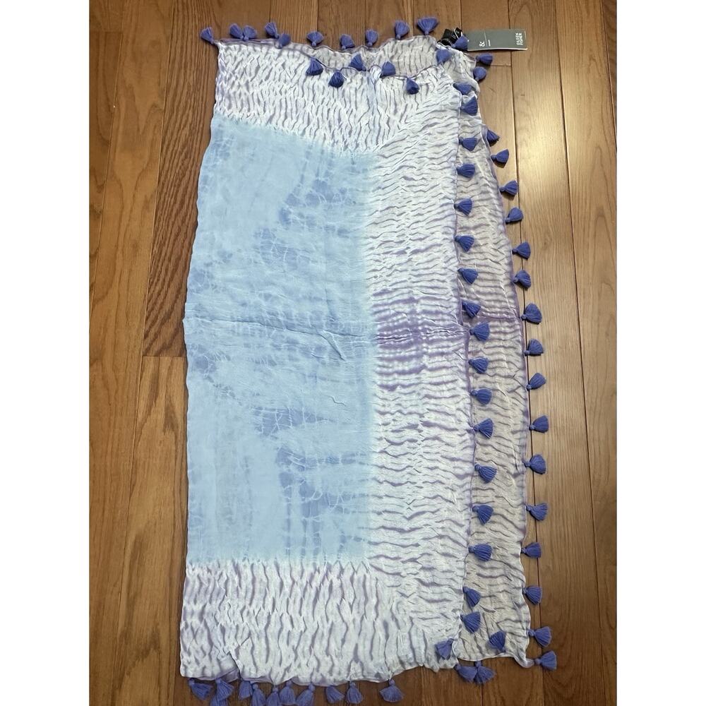Eileen Fisher Womens Artisanal Silk Tasseled Square Scarf Wrap‎ Blue Purple NWT